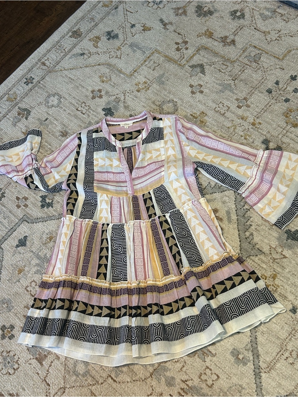 Elan Pink, Black & Cream Geometric Mini Dress